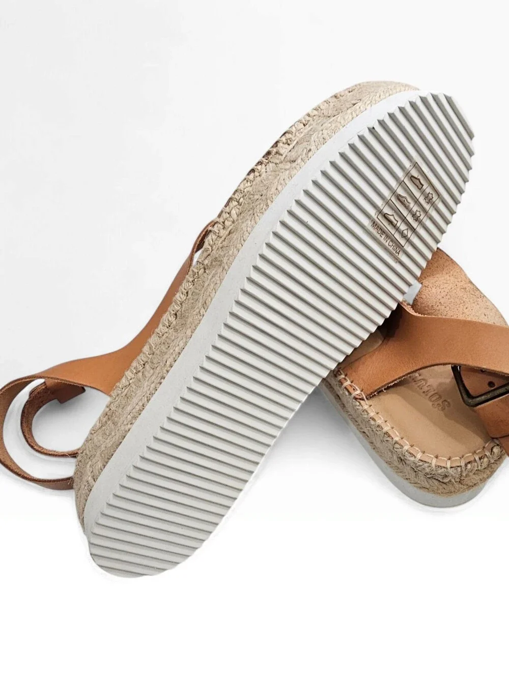 SOLUDOS Olympia Espadrille Jute Platform Tan Leather Strappy Sandals 10M